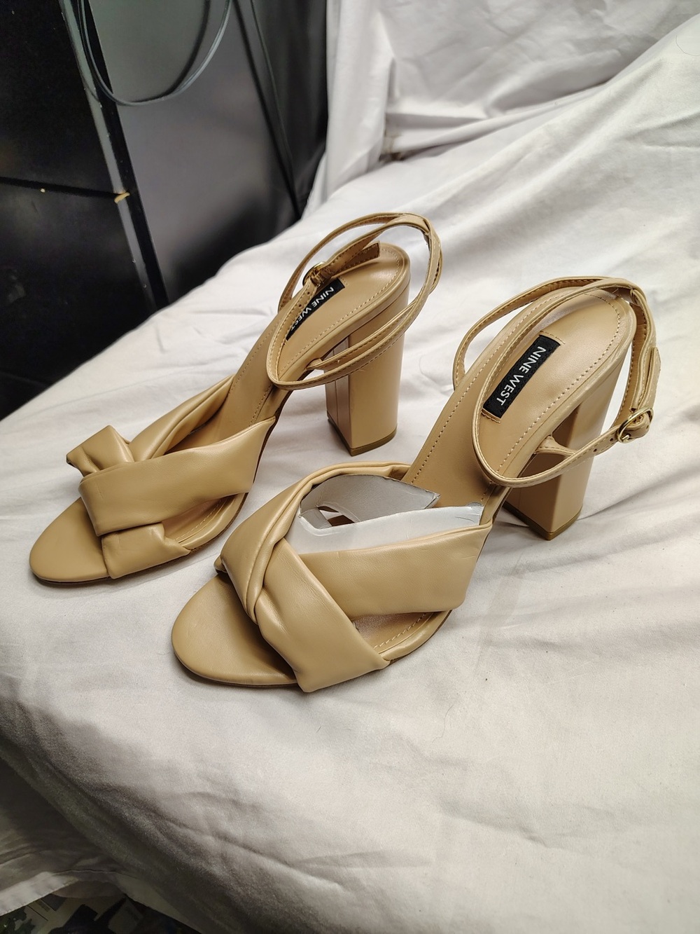 Nine West Beige Knotted Block Heel Sandals